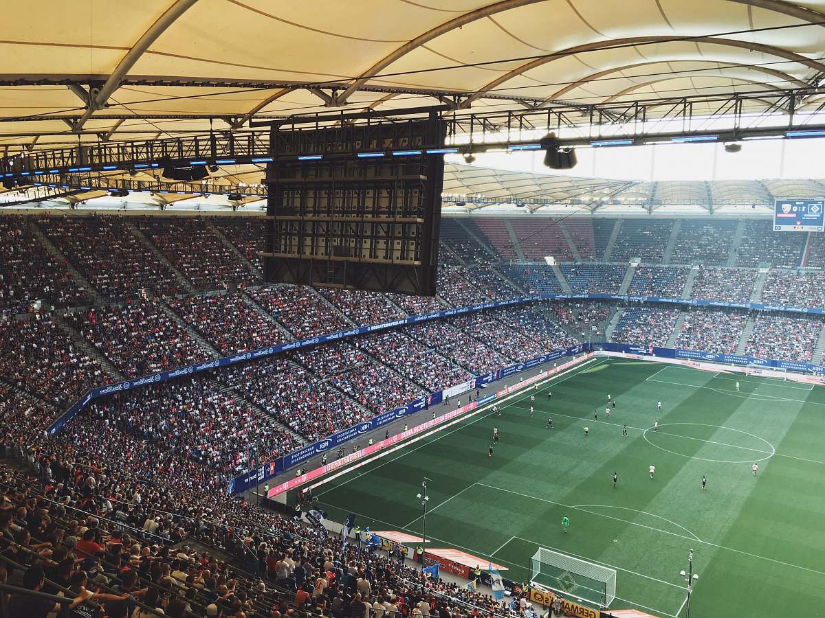 soccer aerial photography of ballpark crowd