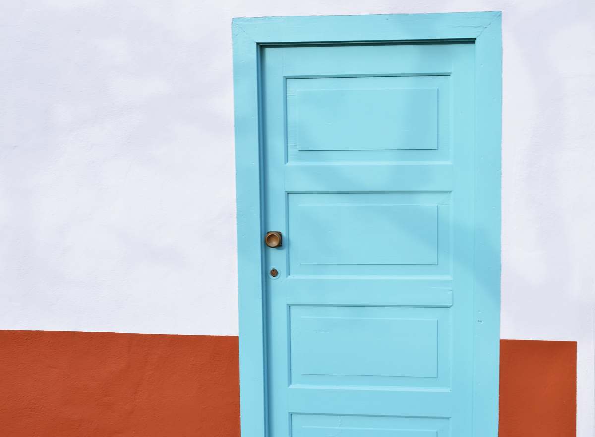 door closed blue wooden door letterbox