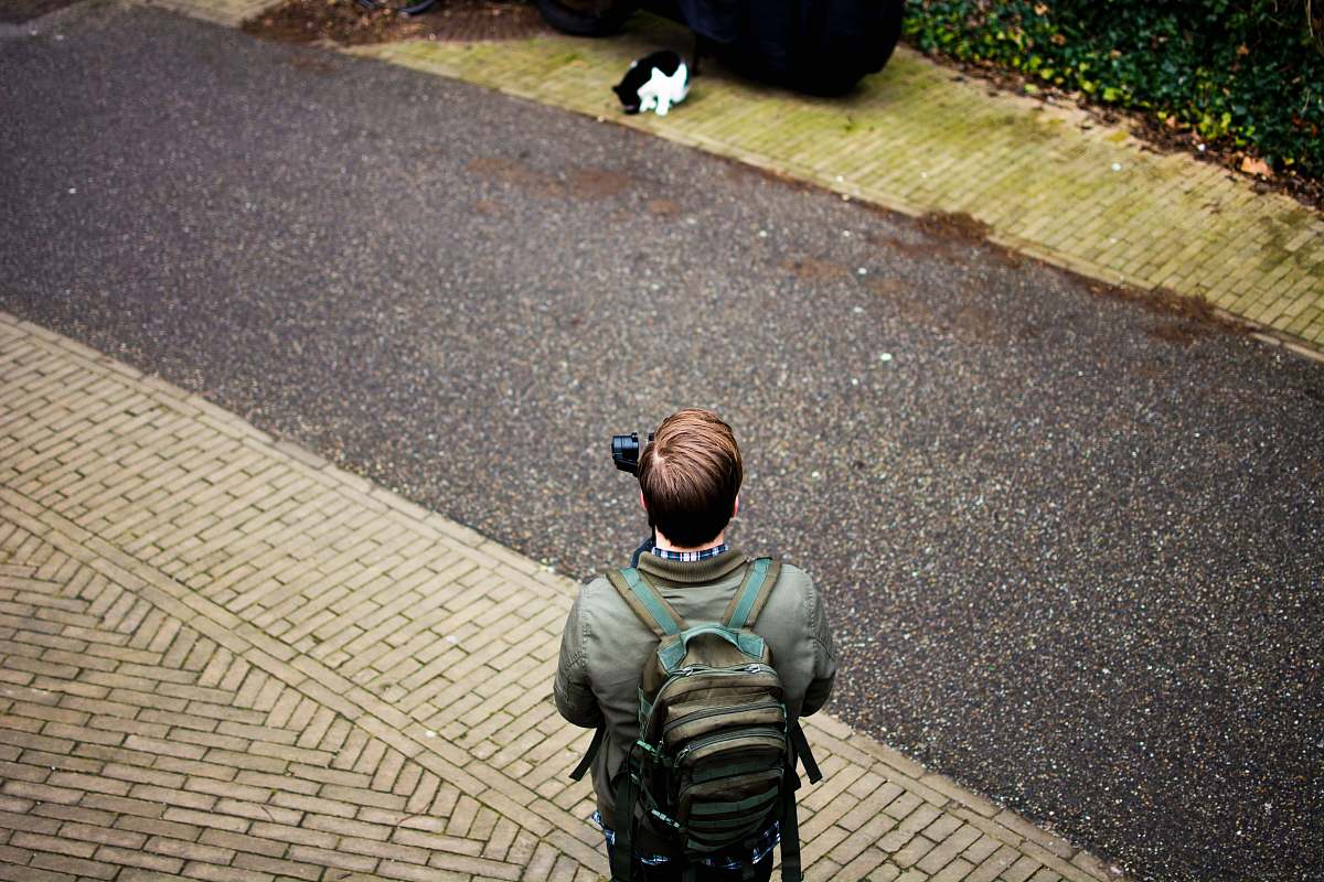 person aerial view photography of man male