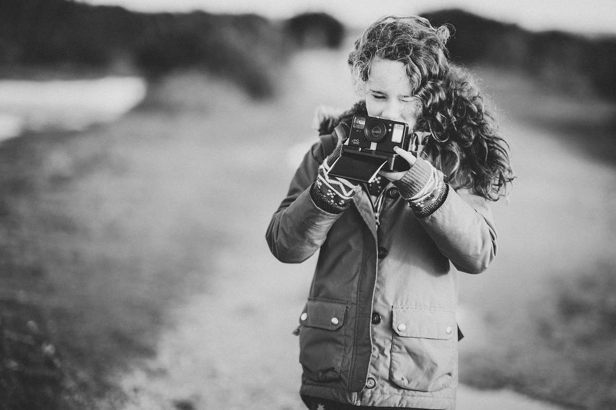 black-and-white grayscale photo of camera grey