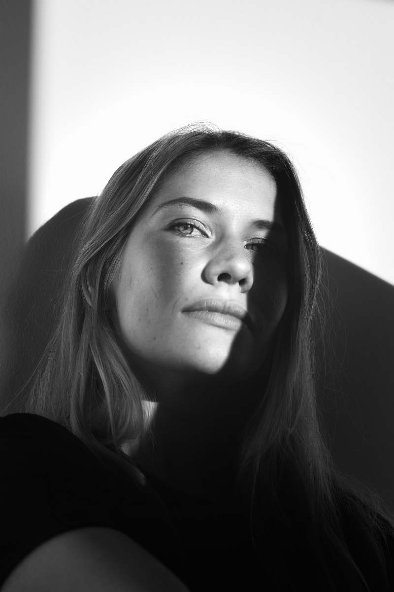 black-and-white greyscale photography of woman face