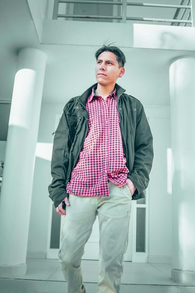 apparel man wearing grey zip-up jacket clothing