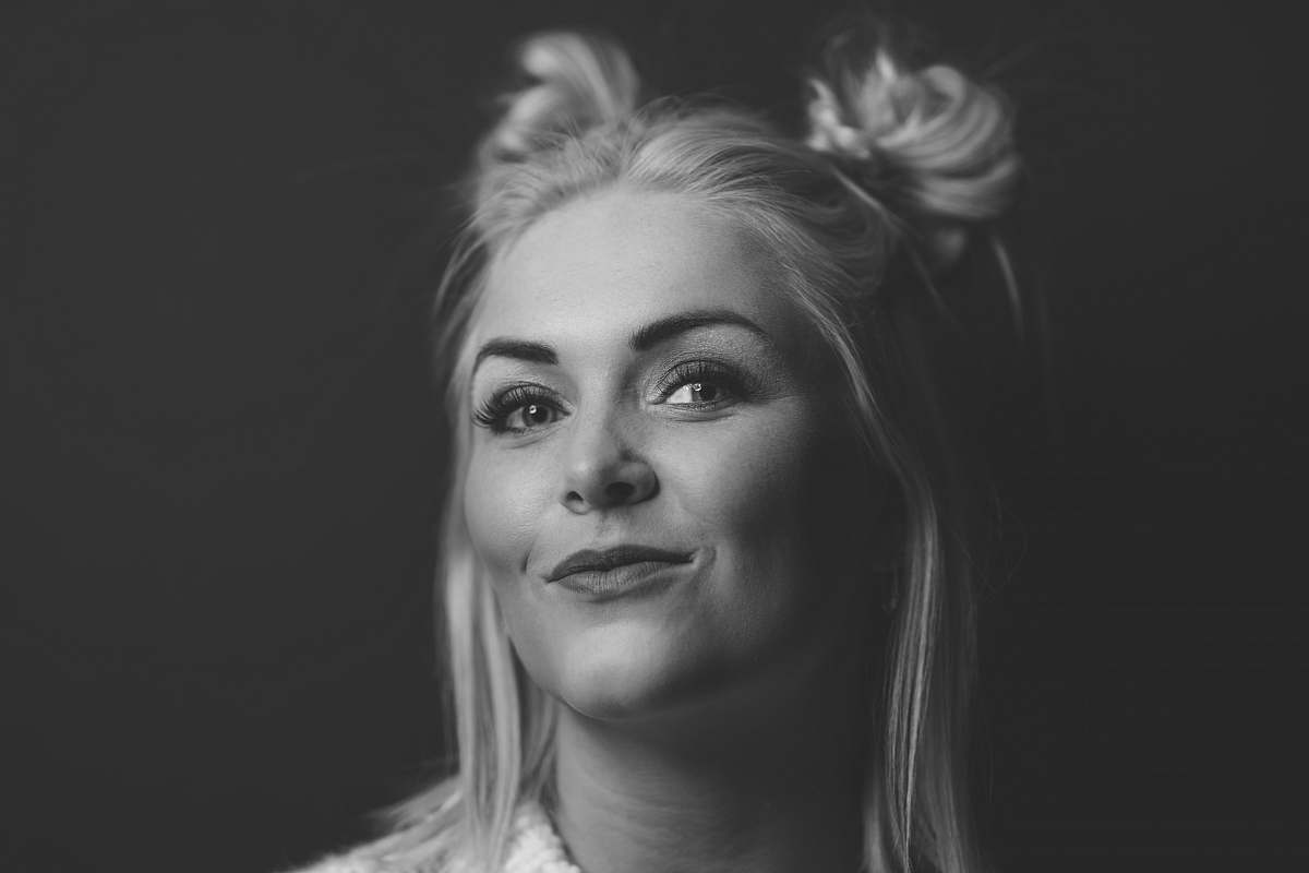 person woman's face black-and-white
