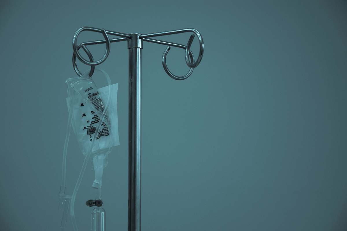 health dextrose hanging on stainless steel IV stand treatment