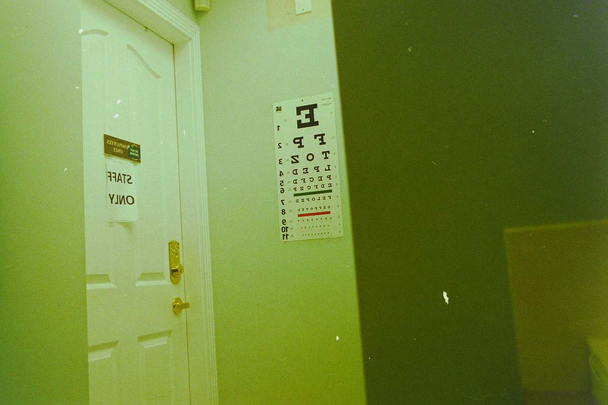 green eye test chart on wall in room wall