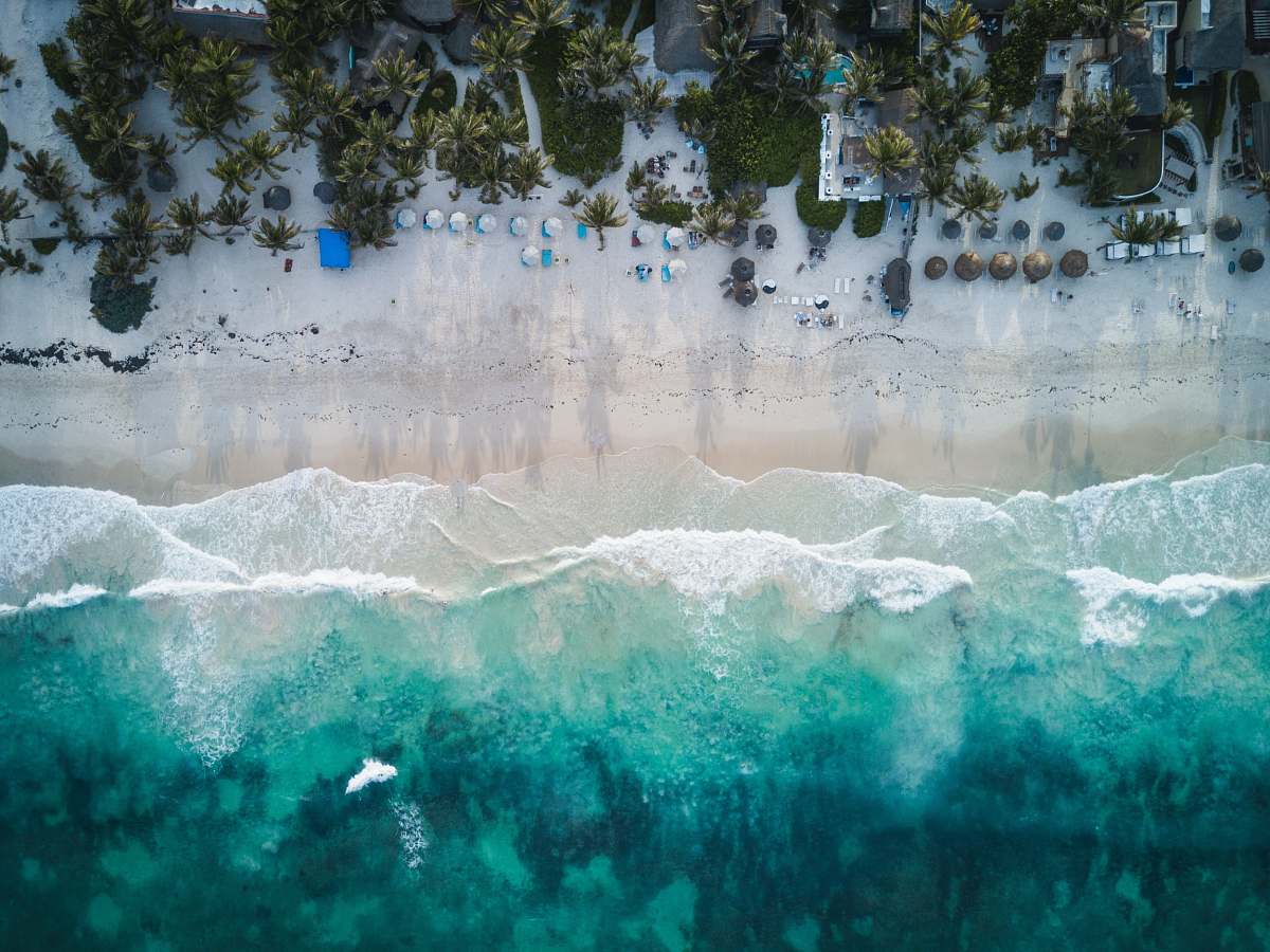 nature aerial photography of beach shore during daytime mexico