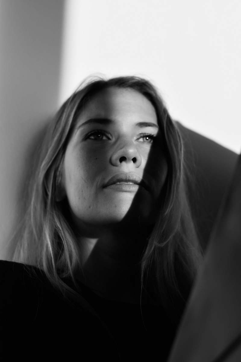face gray-scale photo of woman human