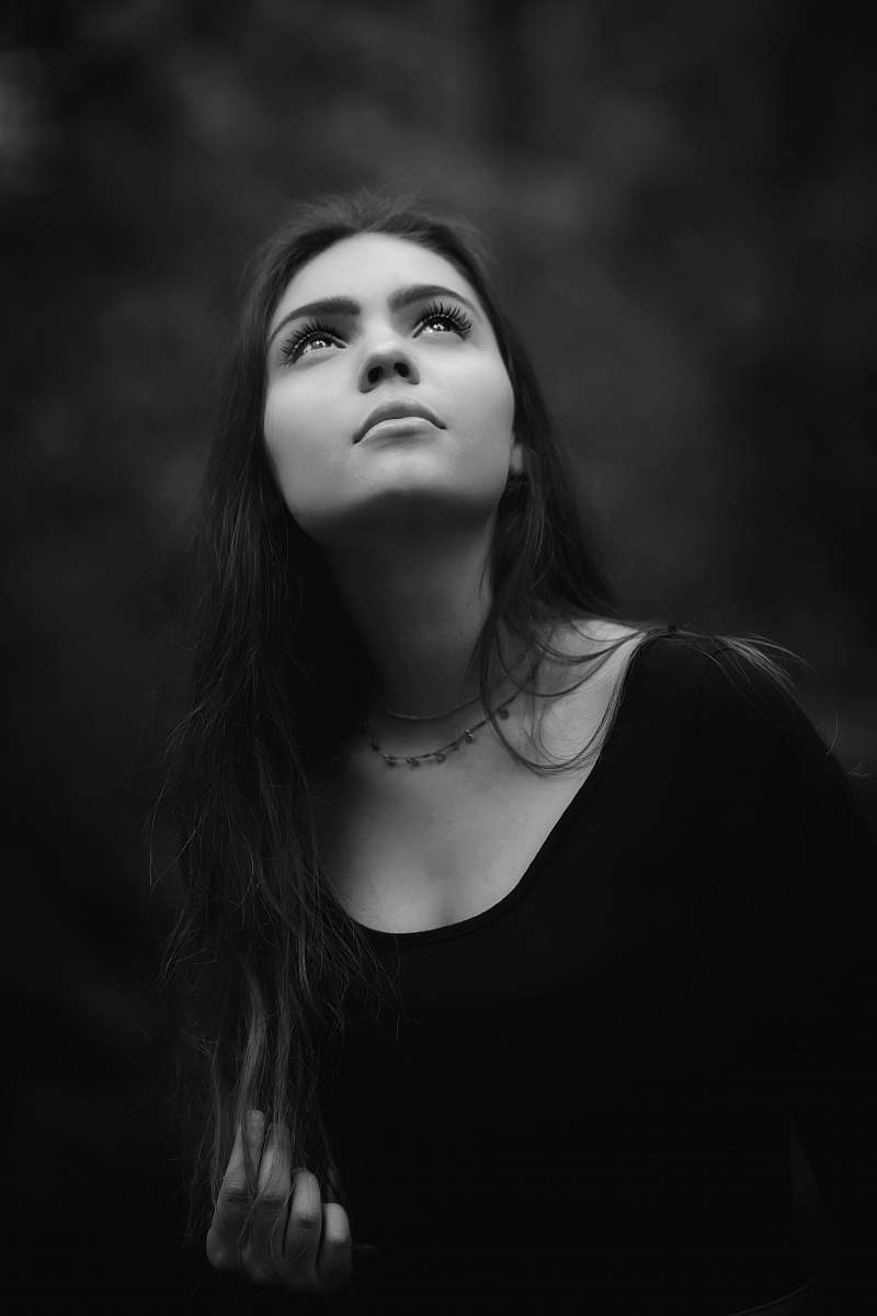 face woman in black scoop-neck top human