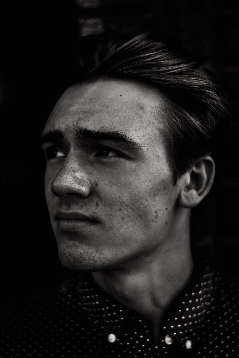 black-and-white grayscale photography of man face