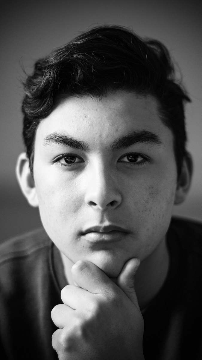 black-and-white grayscale photography of man's face face
