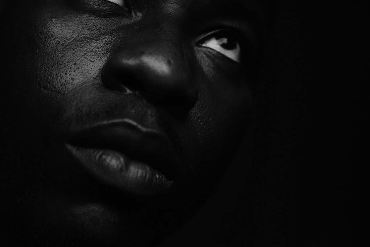 black-and-white close-up photography of human face face