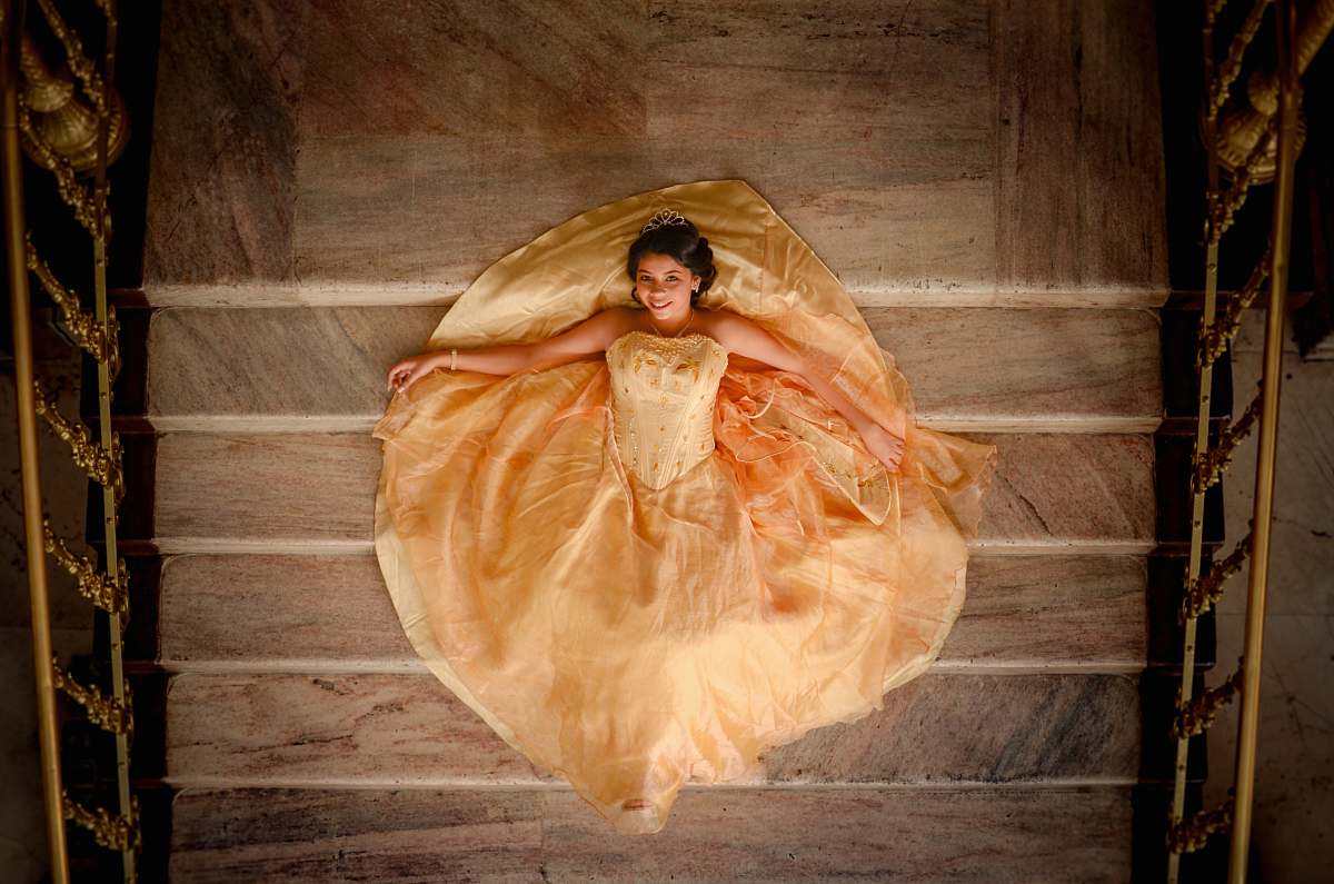 clothing woman in orange dress gown