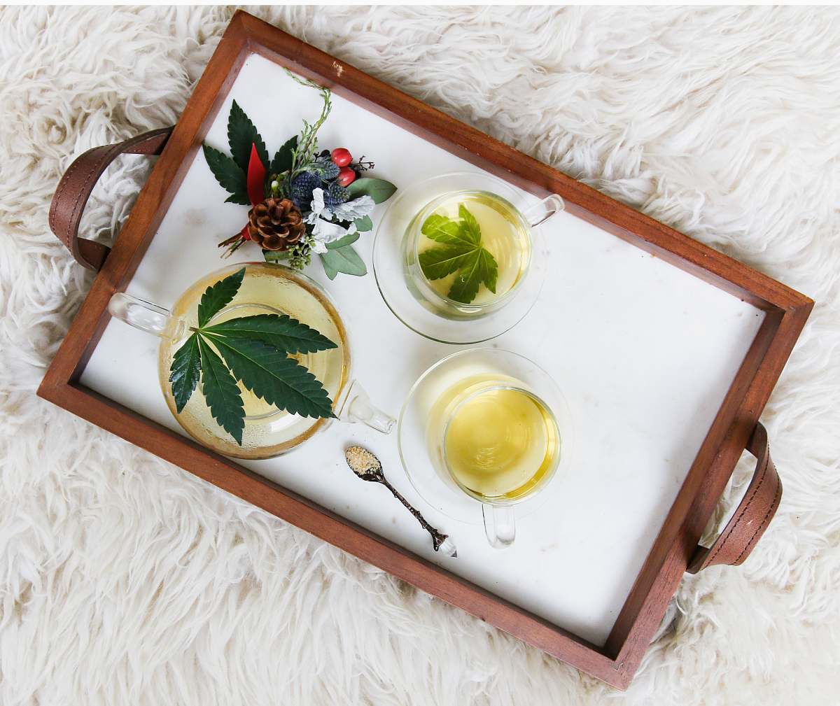 food rectangular brown wooden tray filled with tea meal