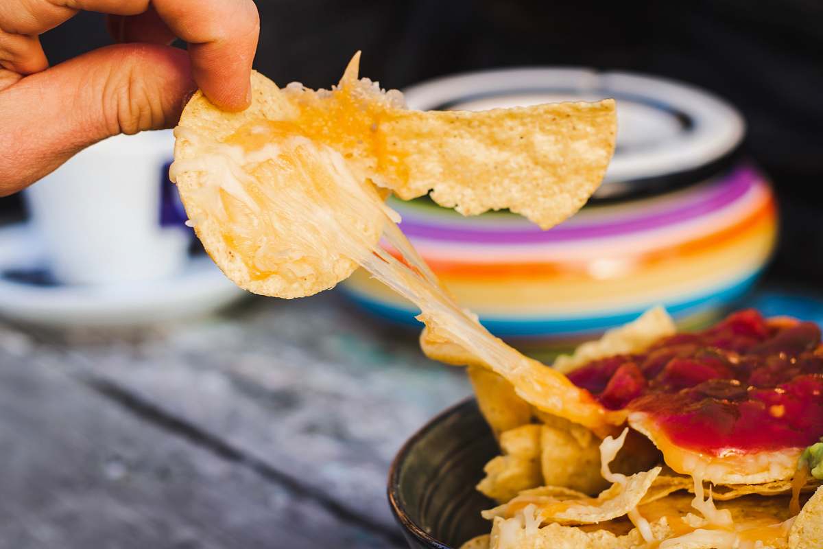human chips food on bowl food