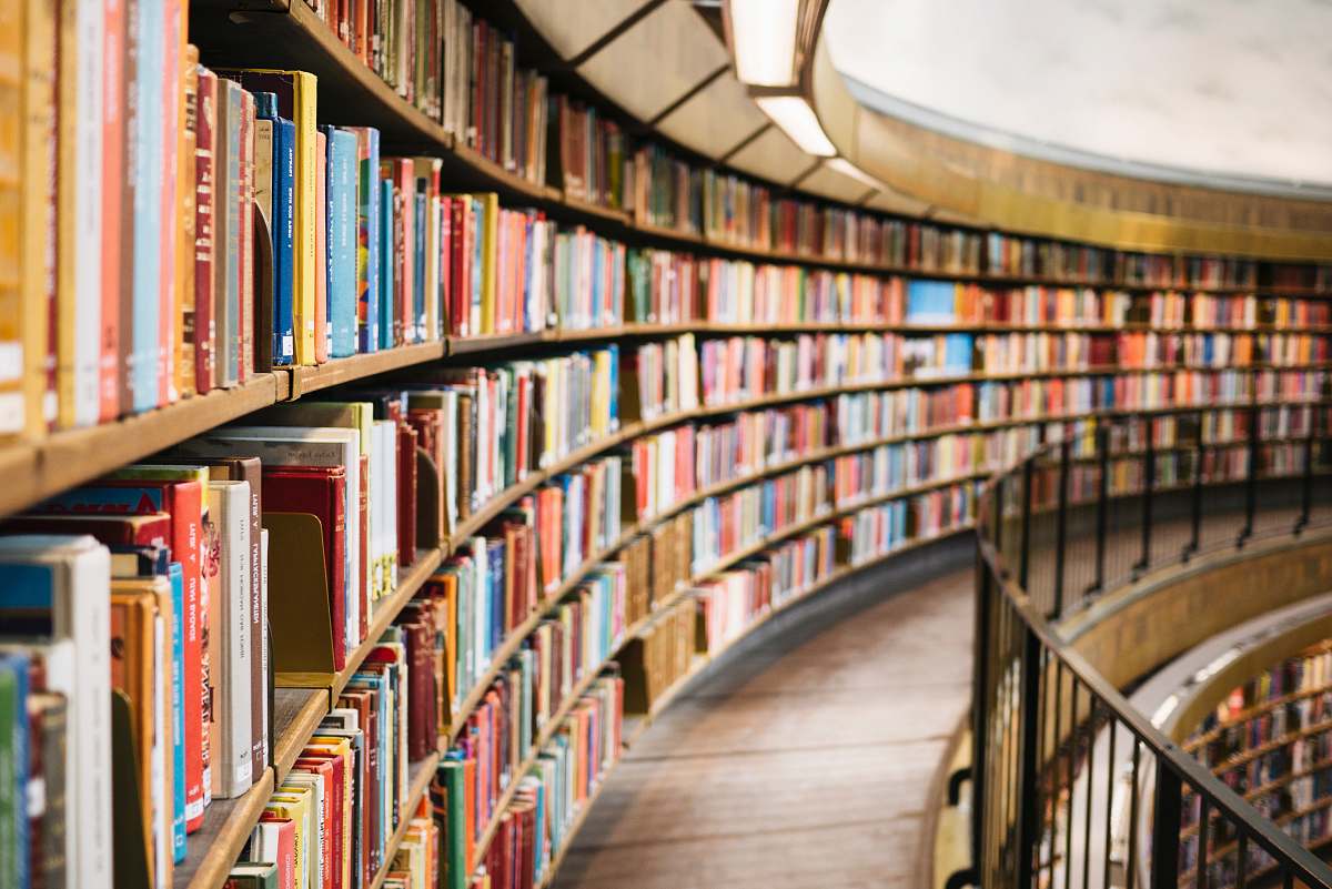 library books on brown wooden shelf interior design