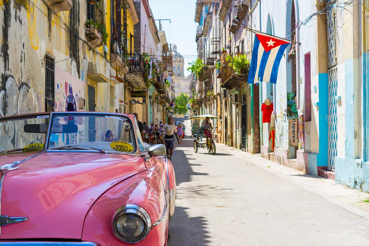 street pink convertible car cuba