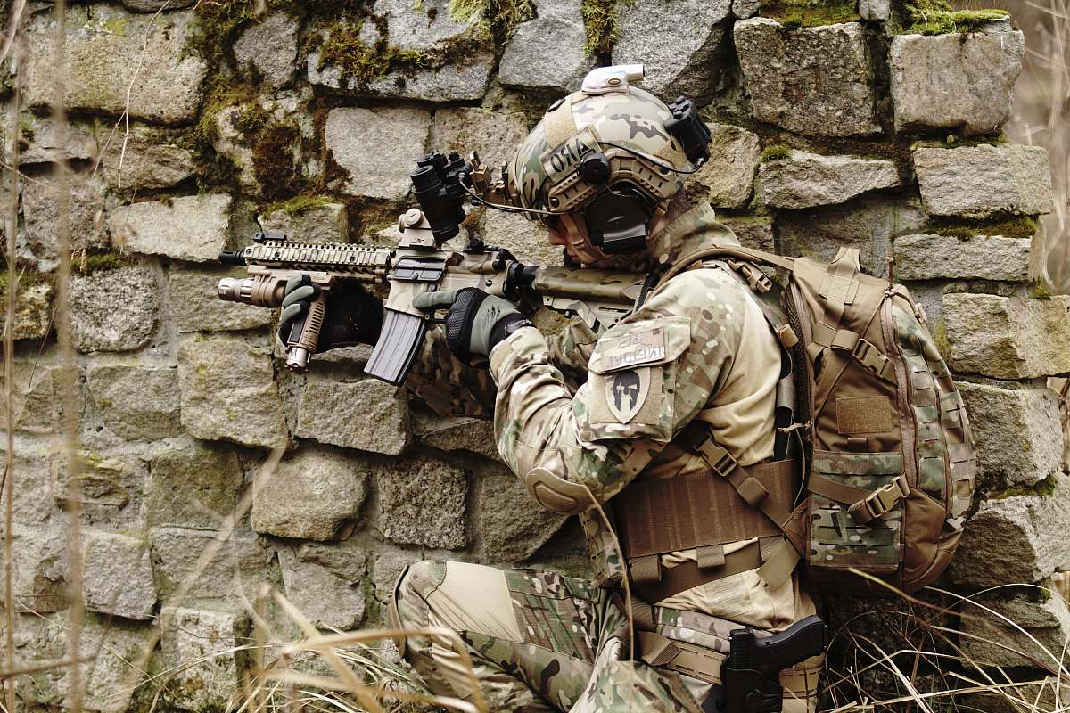 apparel military hiding on wall helmet