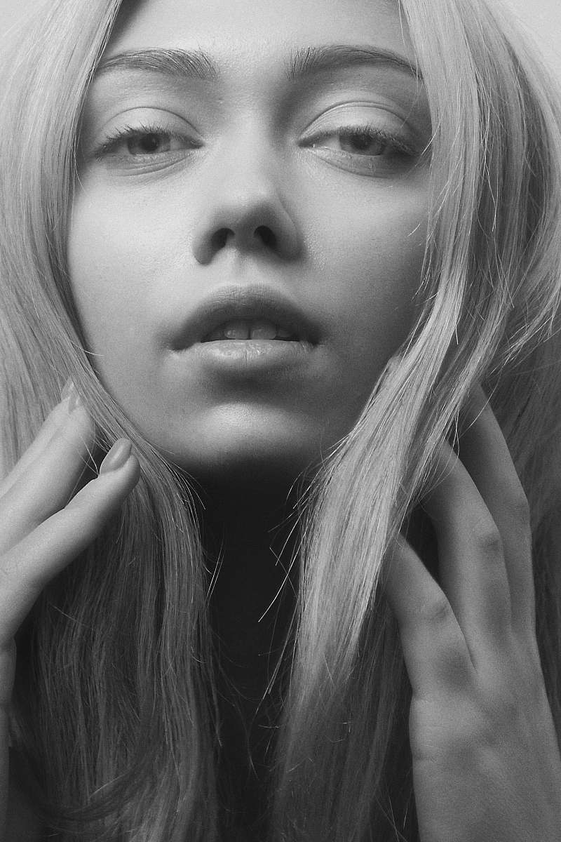 face glaring woman black-and-white