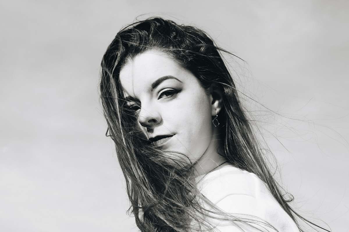black-and-white grayscale photo of woman face