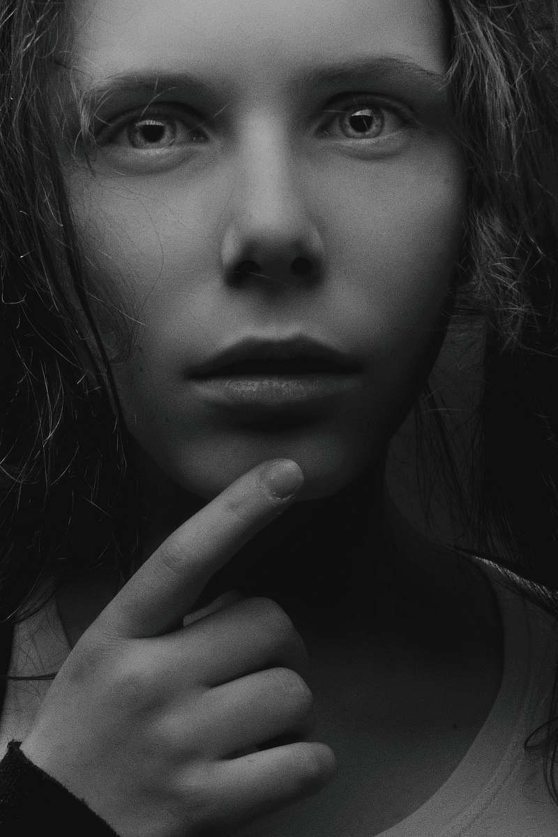 black-and-white women's shirt face