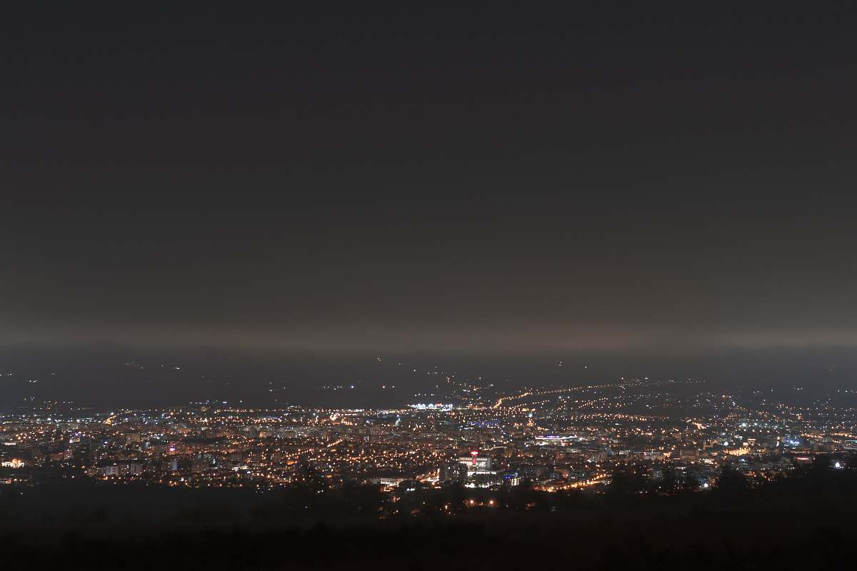 nature aerial view of city at night outdoors