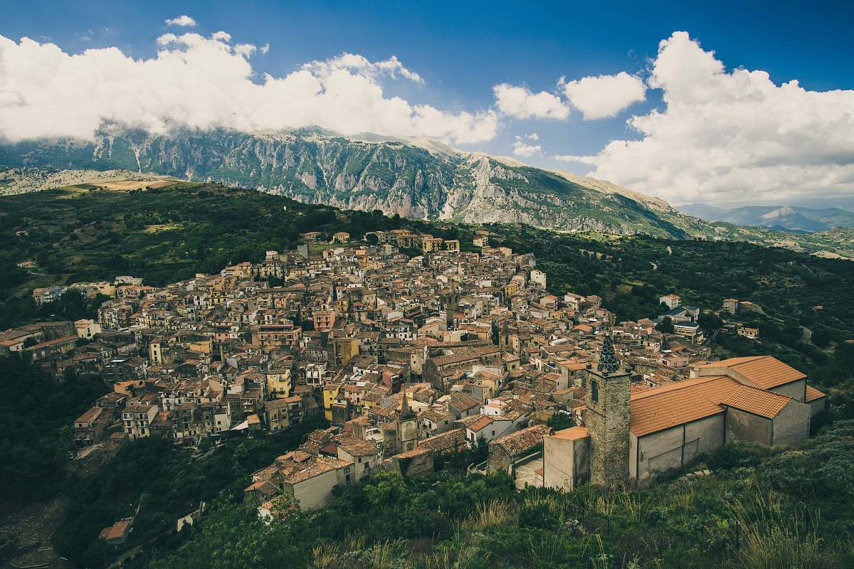 landscape brown houses on mountains outdoors