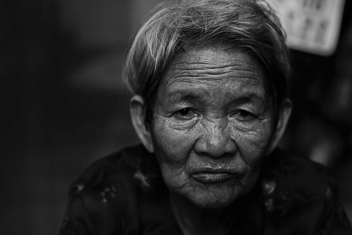 black-and-white grayscale photo of portrait woman human