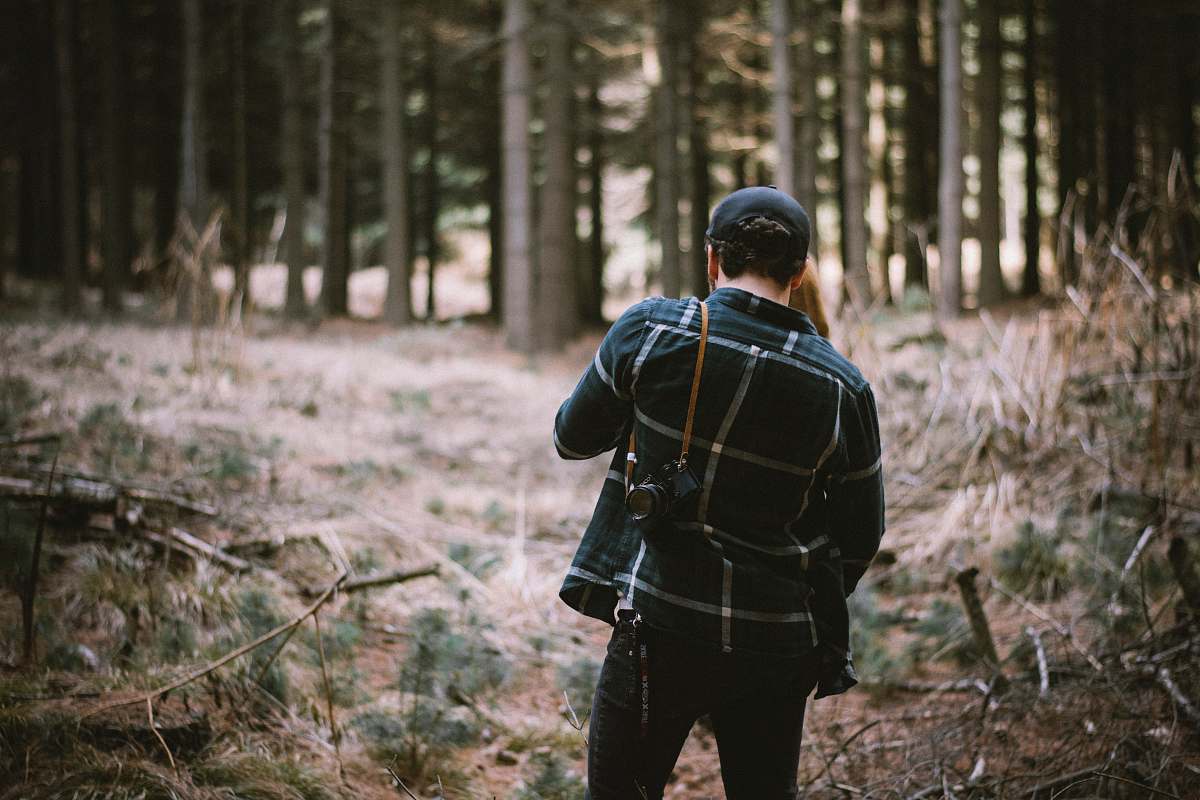 vegetation man standing in forest forest