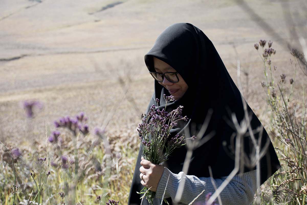 person woman in black hijab headdress people
