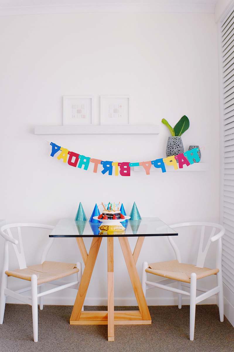furniture brown and white pub set and happy birthday hanging decor inside room chair