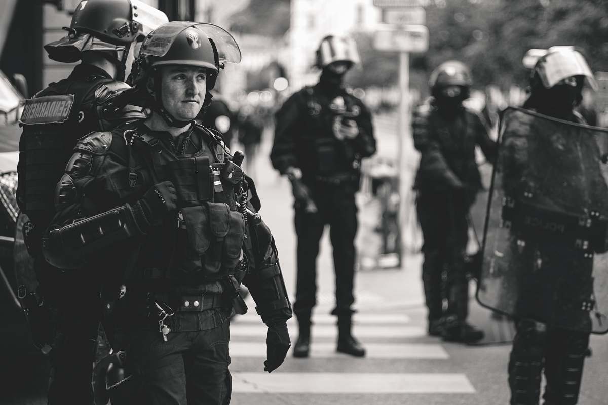 black-and-white grayscale photography of soldiers clothing