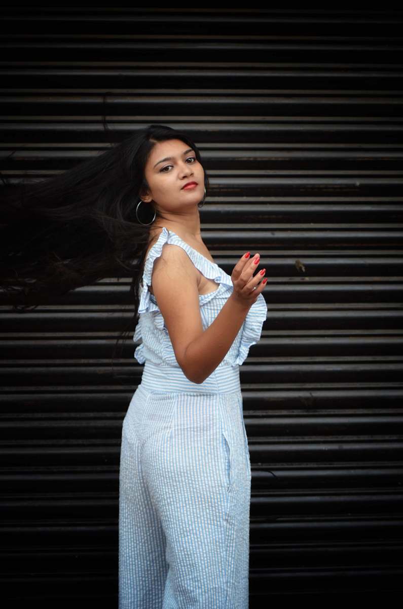 clothing woman waving her hair evening dress