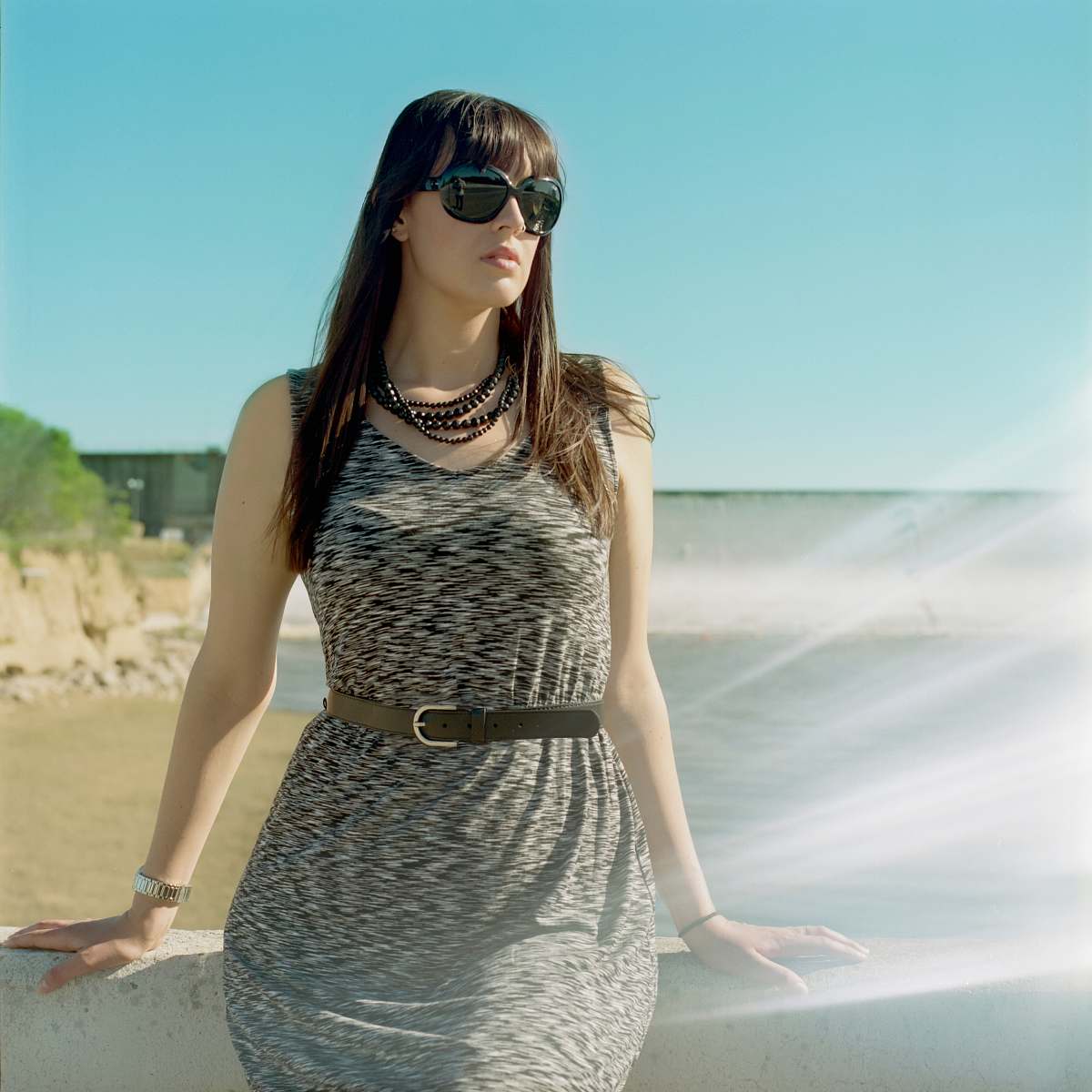 clothing woman wearing gray dress fashion