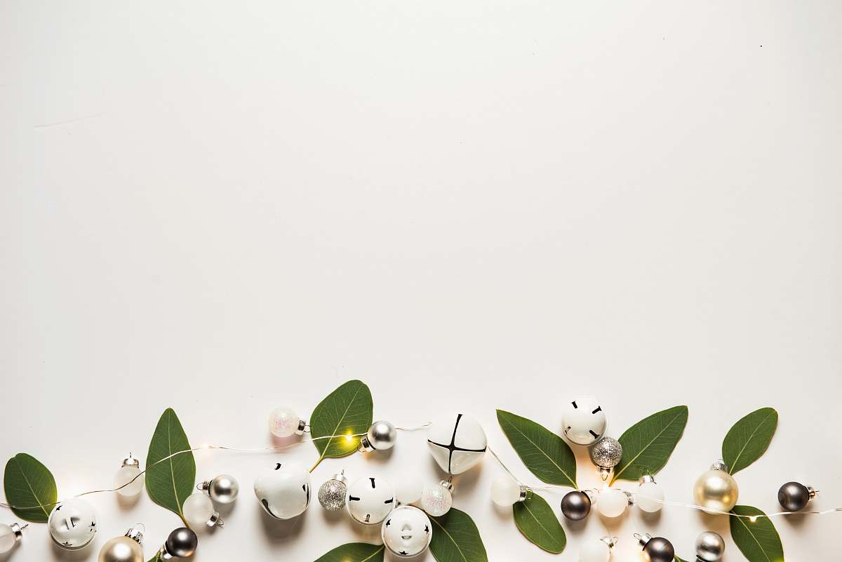 holiday white baubles and sleigh bells xmas
