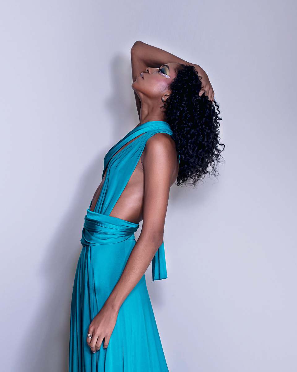 apparel woman in blue dress fashion