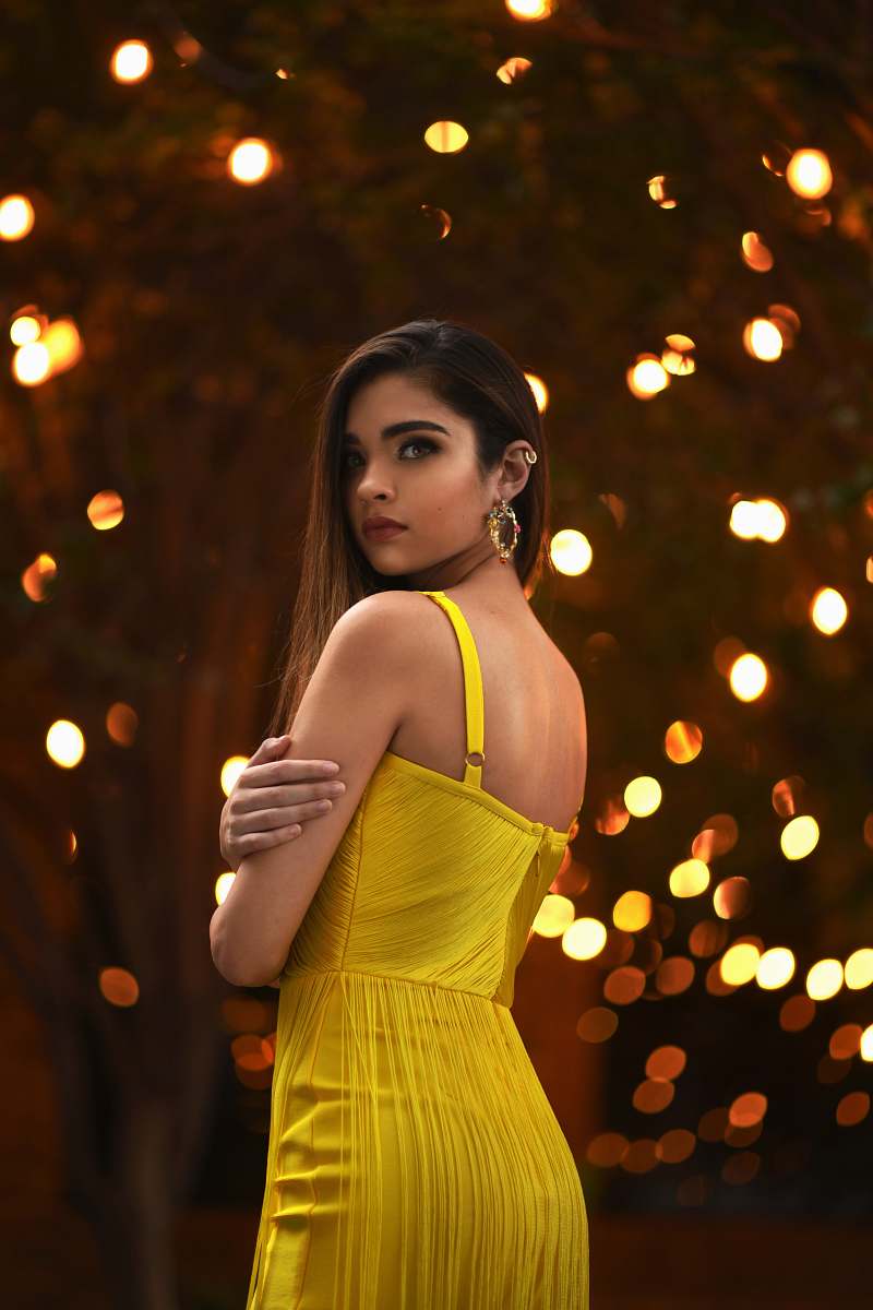 apparel woman in yellow rompers gown