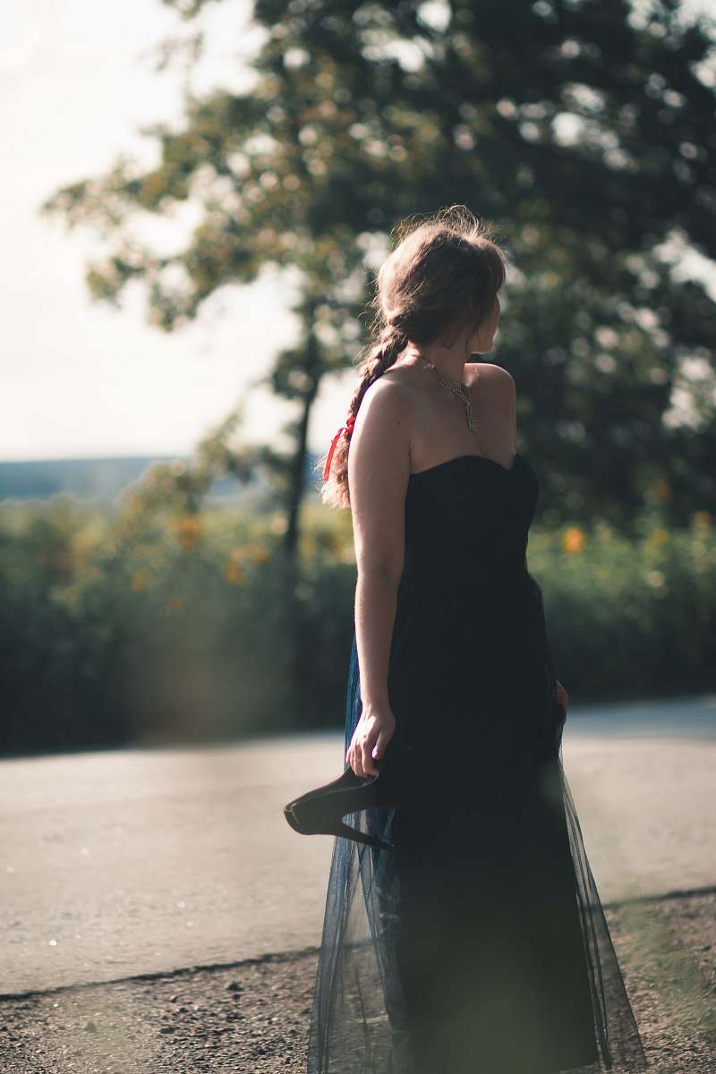 apparel woman in black dress clothing
