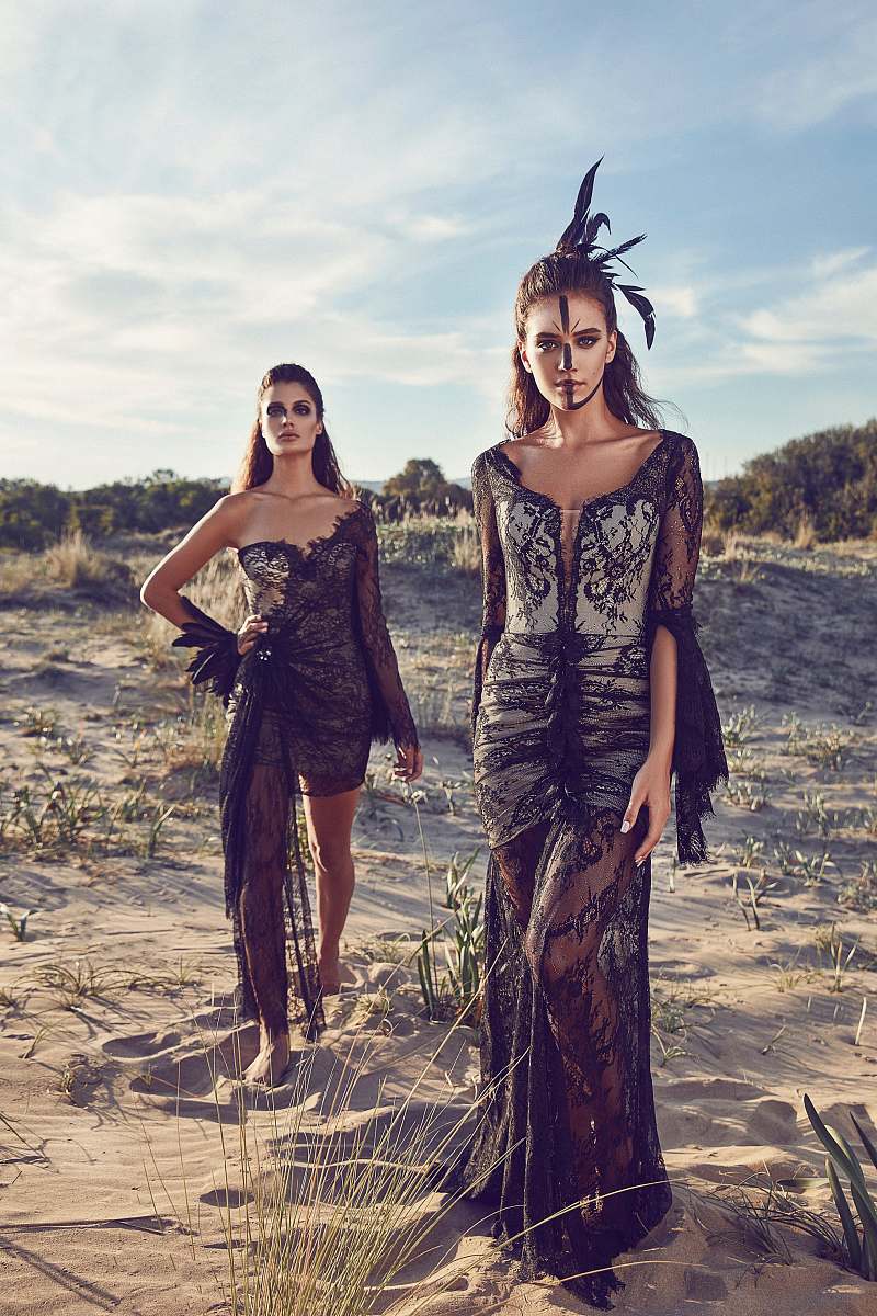 clothing women wearing black lace dresses in dessert apparel