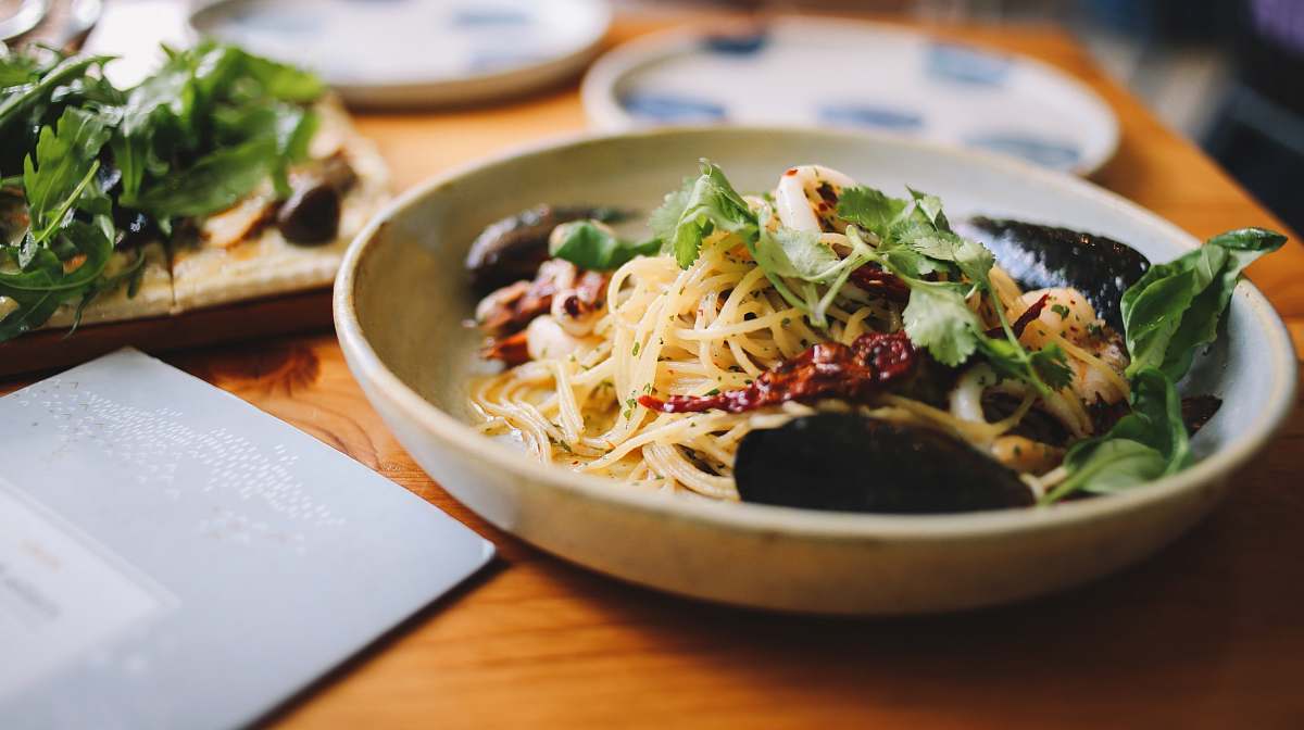 plate pasta with sauce on plate bowl