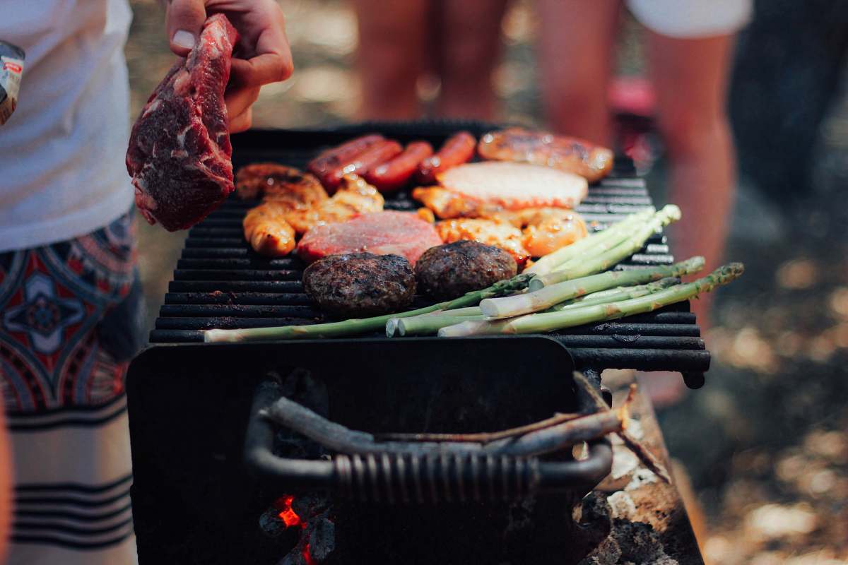 bbq person grilling meat people