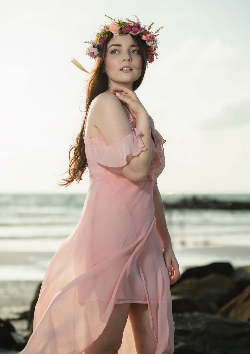 clothing woman wearing pink dress apparel