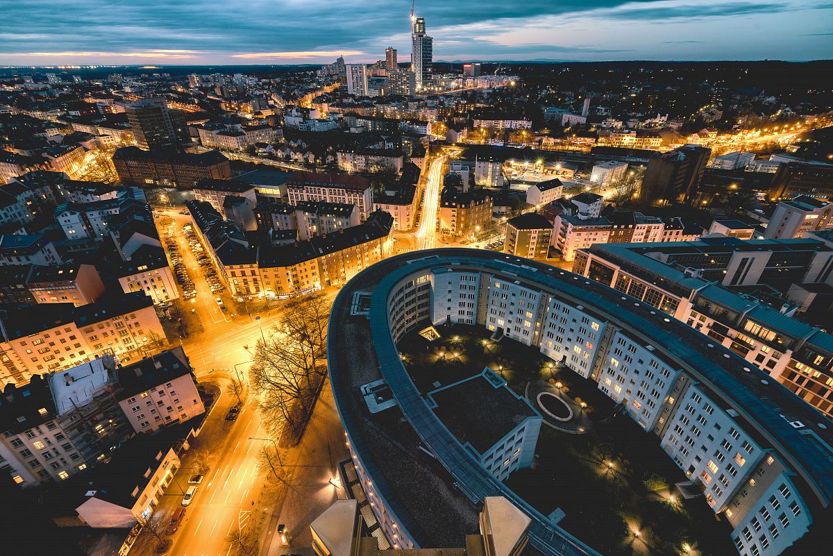 aerial photography of buildings at nighttime