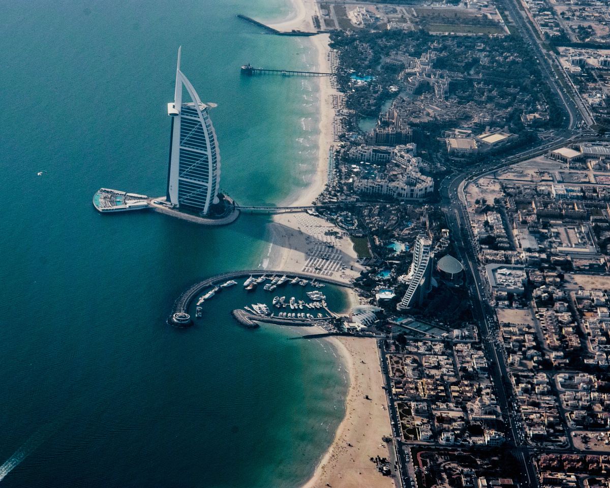 aerial photography of Burj Al-Arab near seashore