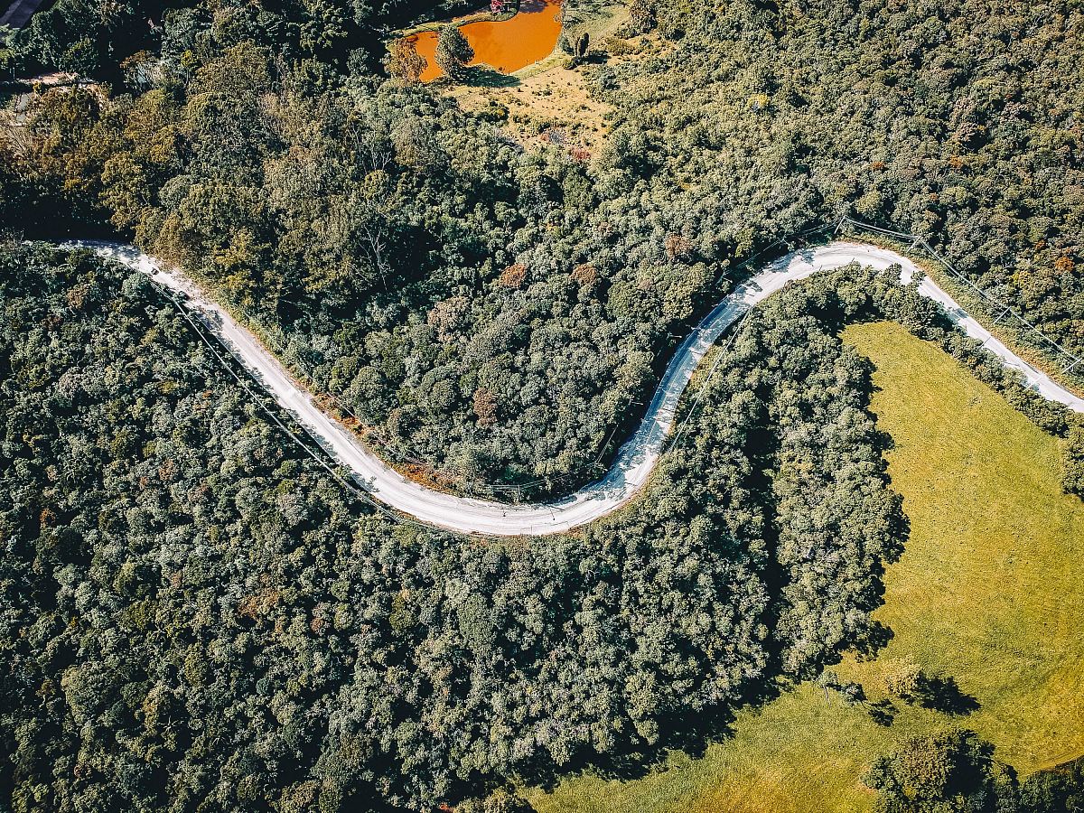 aerial photography of gray road