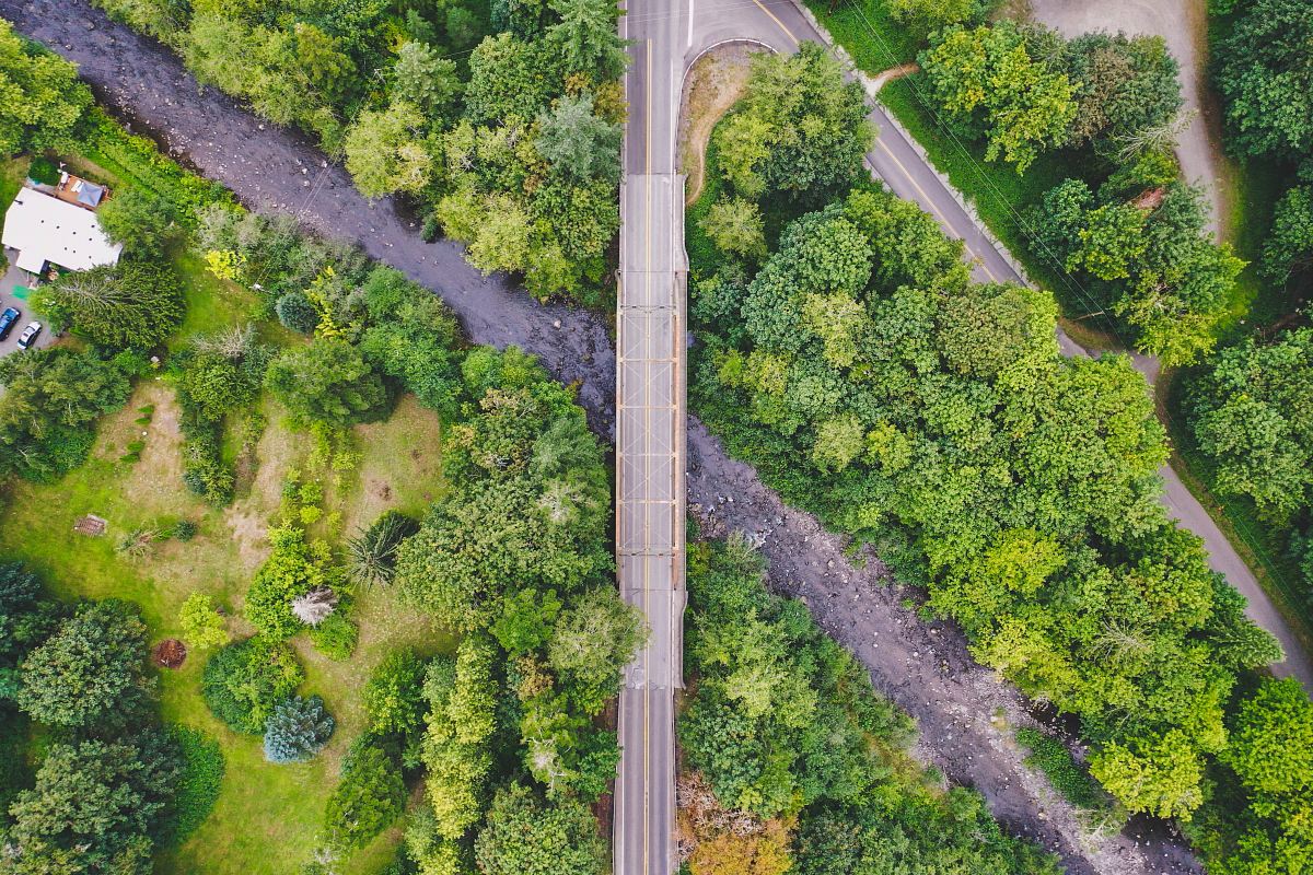 aerial view of paved road