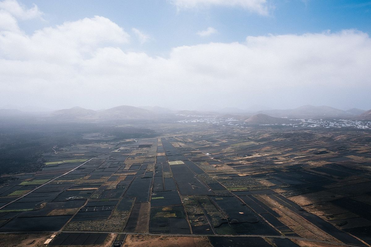 aerial view of rice field under clouded sky