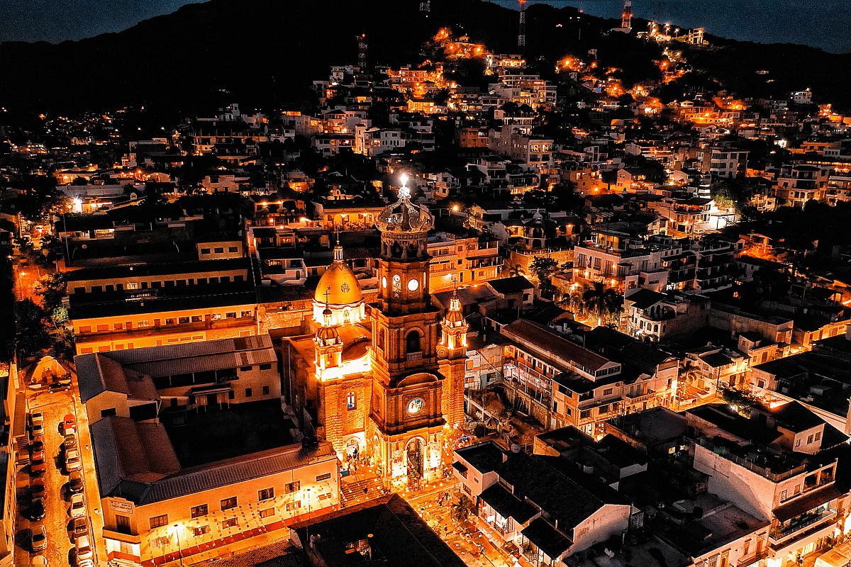 bird's eye view on lighted city