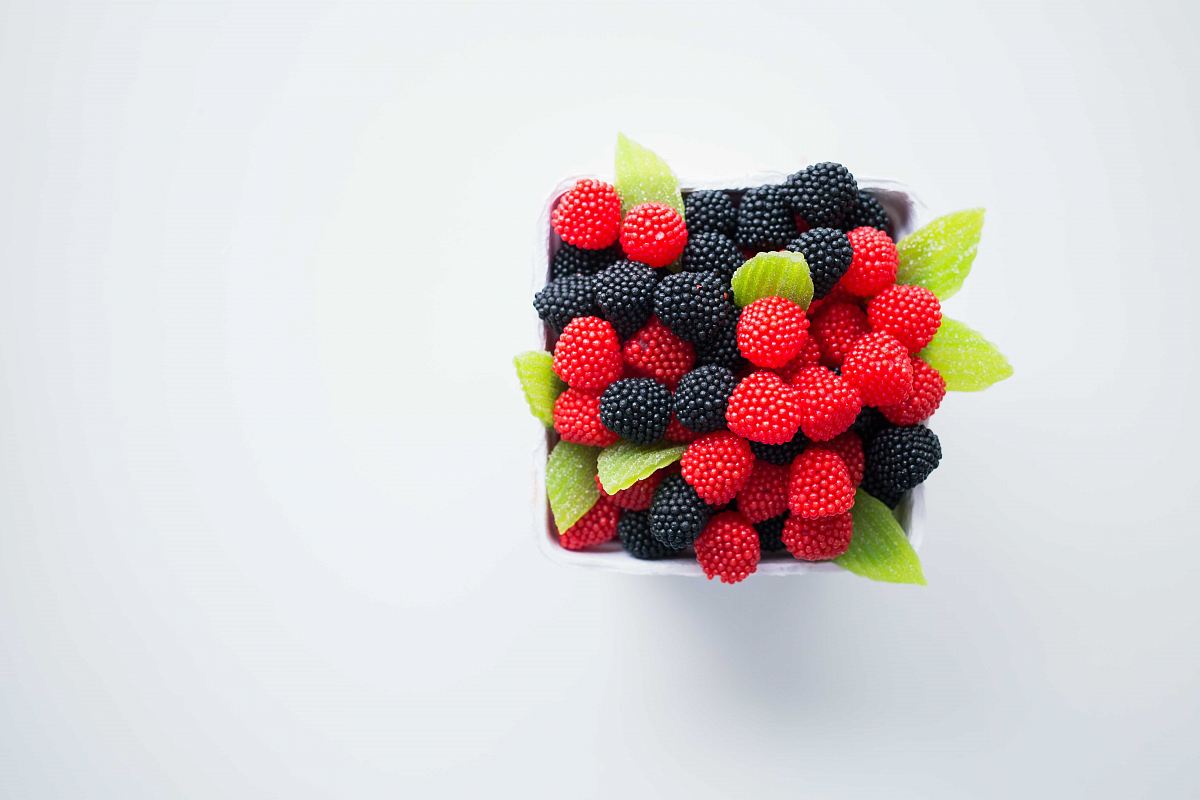 bowl of red and black berries