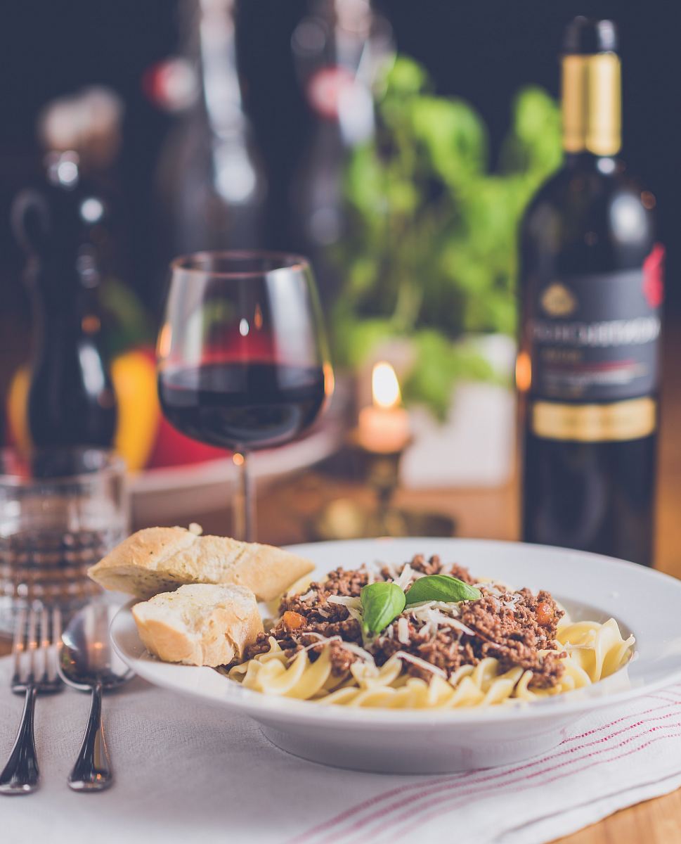 flat lay photography of pasta platter
