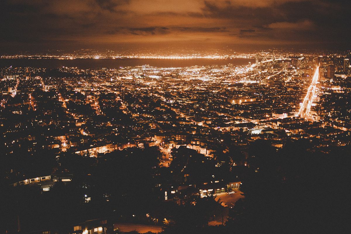 lighted city at night